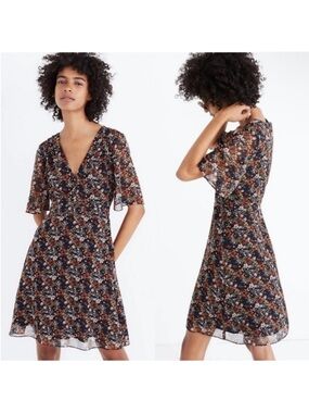 Madewell Black Multi Floral V-Neck Mini Dress